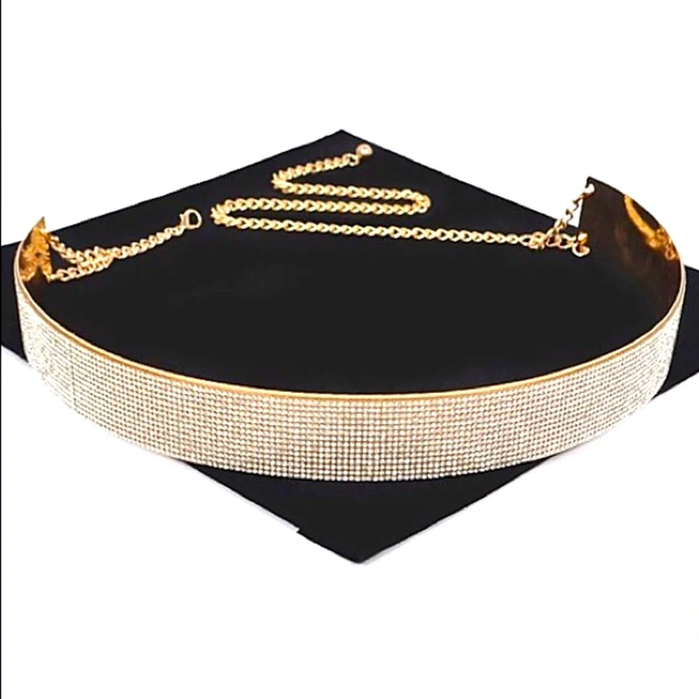 Gold Crystal Metal Adjustable Waist Statement Belt